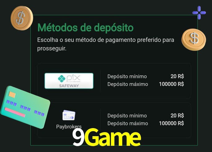 O cassino 9Game oferece uma grande variedade de métodos de pagamento